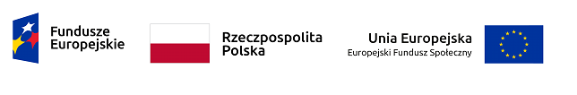 Zestawienie znaków promujących Fundusze Europejskie. Pierwszy od lewej strony znajduje się znak Funduszy Europejskich - niebieski czterokątny z trzema gwiazdami w kolorze białym, żółtym i czerwonym oraz napis Fundusze Europejskie. Następny znak to barwy RP - Biało czerwona flaga (kolory ułożone poziomo) oraz napis Rzeczpospolita Polska. Ostatni jest znak Unii Europejskiej - flaga Unii Europejskiej (niebieski prostokąt z dwunastoma gwiazdkami ułożonymi w okręg) z napisem Unia Europejska Europejski Fundusz Społeczny