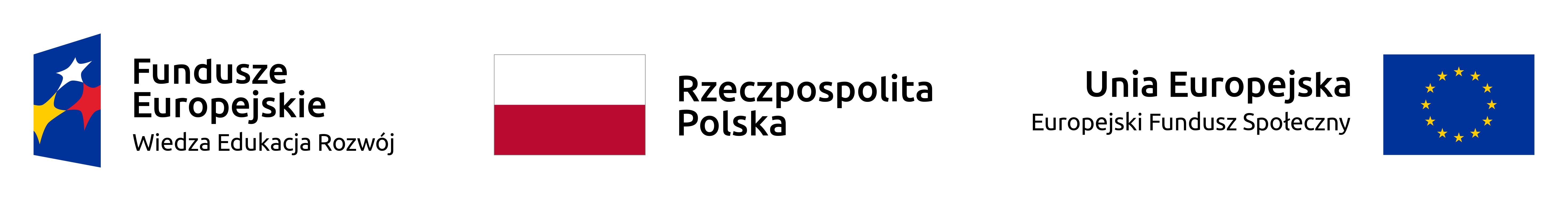 Logotyp Funduszy Europejskich - niebieski czworokąt z trzema gwiazdami umieszczonymi w środku: żółtą, czerwoną i białą, po prawej stronie napis Fundusze Europejskie Wiedza Edukacja Rozwój. Obok Biało czerwona Flaga Polski z napisem Rzeczpospolita Polska.  Obok flaga Unii Europejskiej - na fladze przedstawiony jest okrąg złożony z dwunastu złotych gwiazd na błękitnym tle, po lewej stronie napis Unia Europejska Europejski Fundusz Społeczny