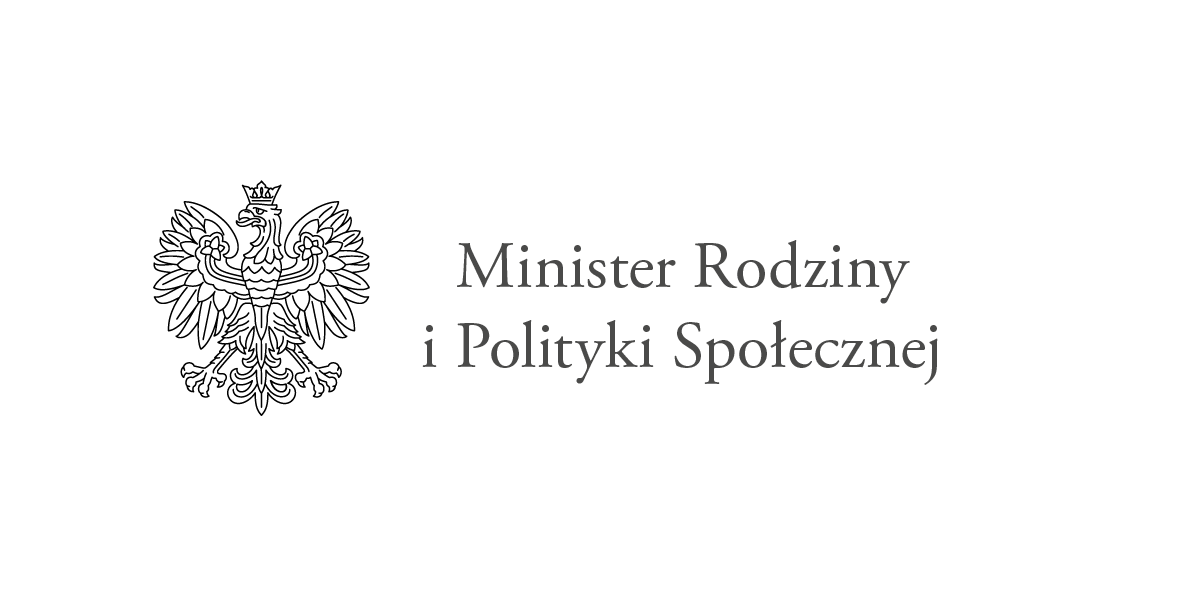Logotyp przedstawiający na białym tle: po lewej stronie orła białego w koronie, z prawej strony duży czarny napis Minister Rodziny i Polityki Społecznej